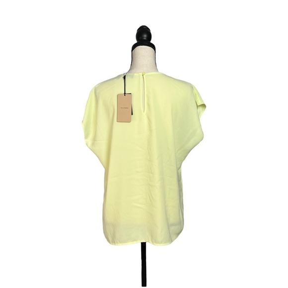 Halogen Short Sleeve Shirt Blouse Medium Yellow / Green Neon Keyhole back Sheer - Picture 4 of 7